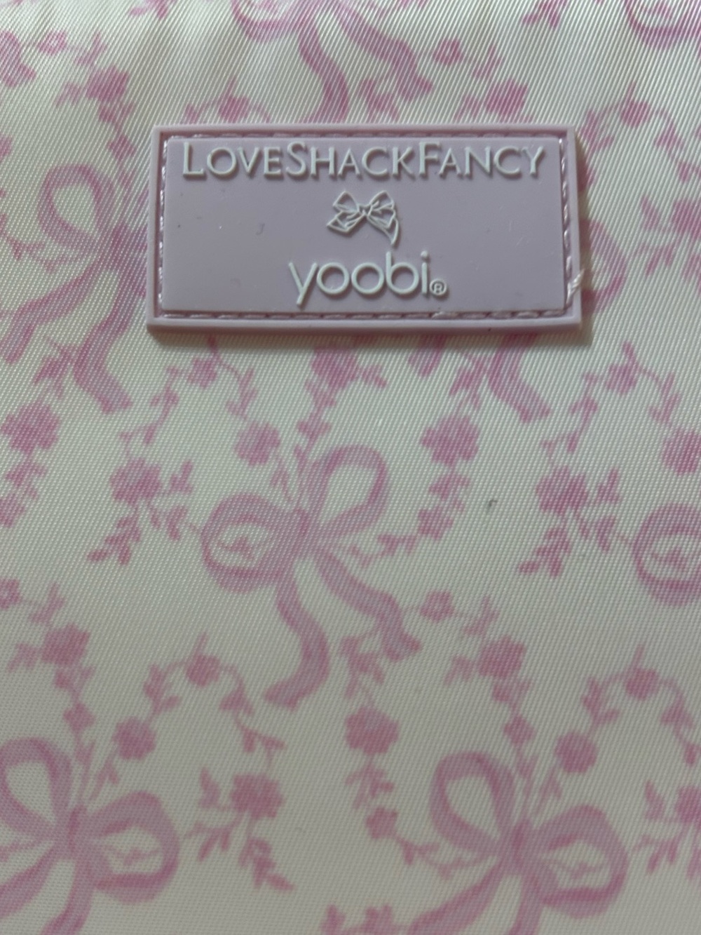 LoveShackFancy x Yoobi LTD Edition Cream and Pink Ruffle Accessory Pouch NWT - Picture 2 of 3